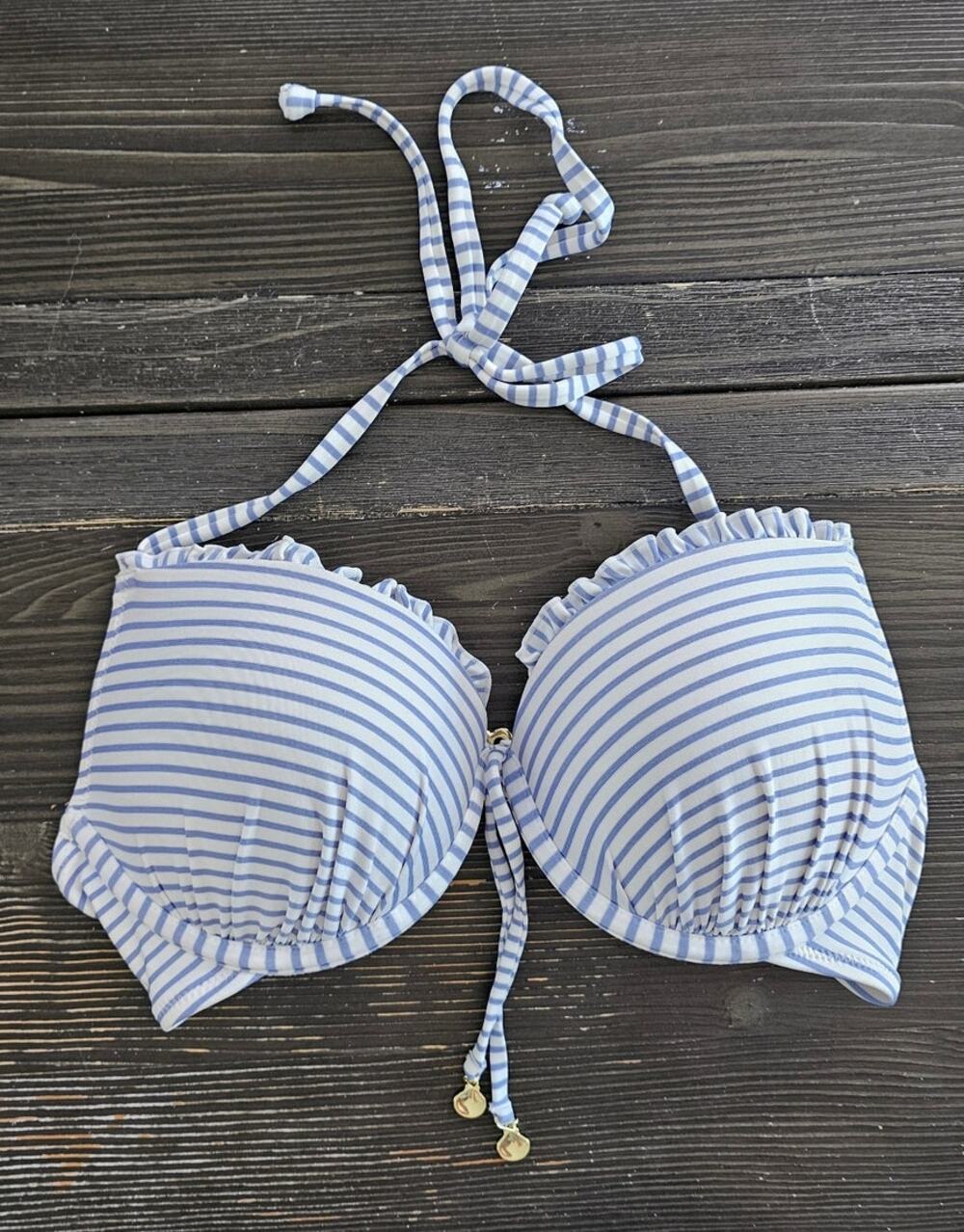 White Textured Halter Bikini Swimsuit Top -  Underwire Push Up